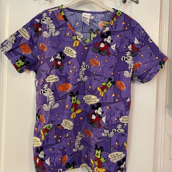 Disney Mickey Mouse Halloween Scrub Top Women's Size Small - Picture 1 of 13